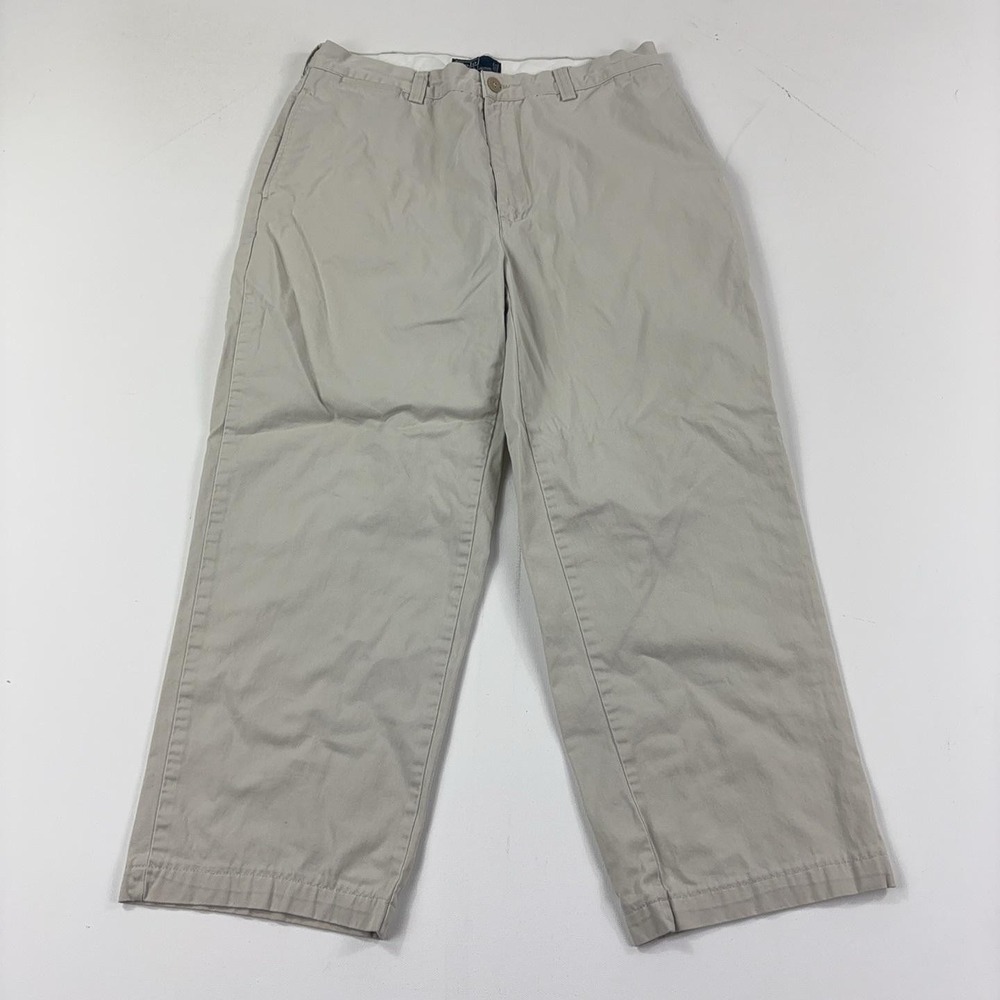 Polo Ralph Lauren Pants Mens 35x28 Beige Classic Chino Canvas Flat Front Casual
